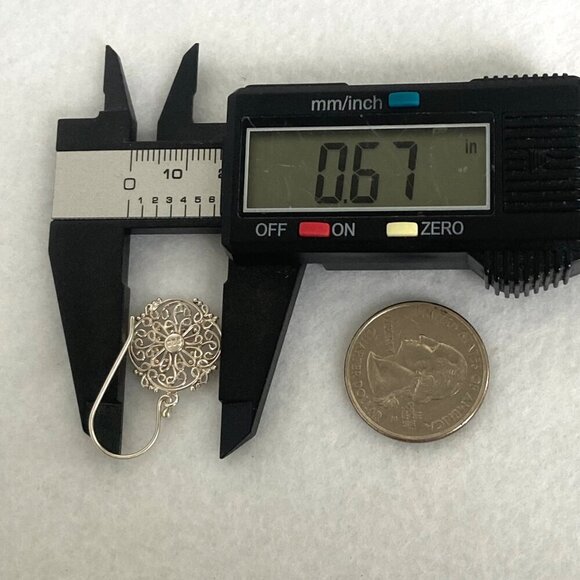 Sterling Silver 925 Round Scrollwork Filigree Link Bracelet & Dangle Earring Set - Picture 15 of 16